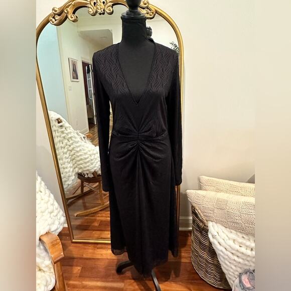 Rotate Birger Christensen Stretch Lace Deep V-Neck Long Sleeve Midi Dress - Picture 2 of 15